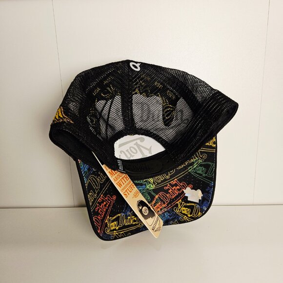 Von Dutch Black Neon Print Embroidered Snapback Trucker Cap - Picture 3 of 3